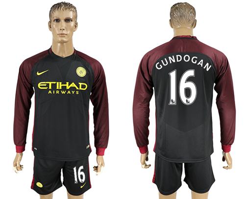 Manchester City #16 Gundogan Away Long Sleeves Soccer Club Jersey - Click Image to Close